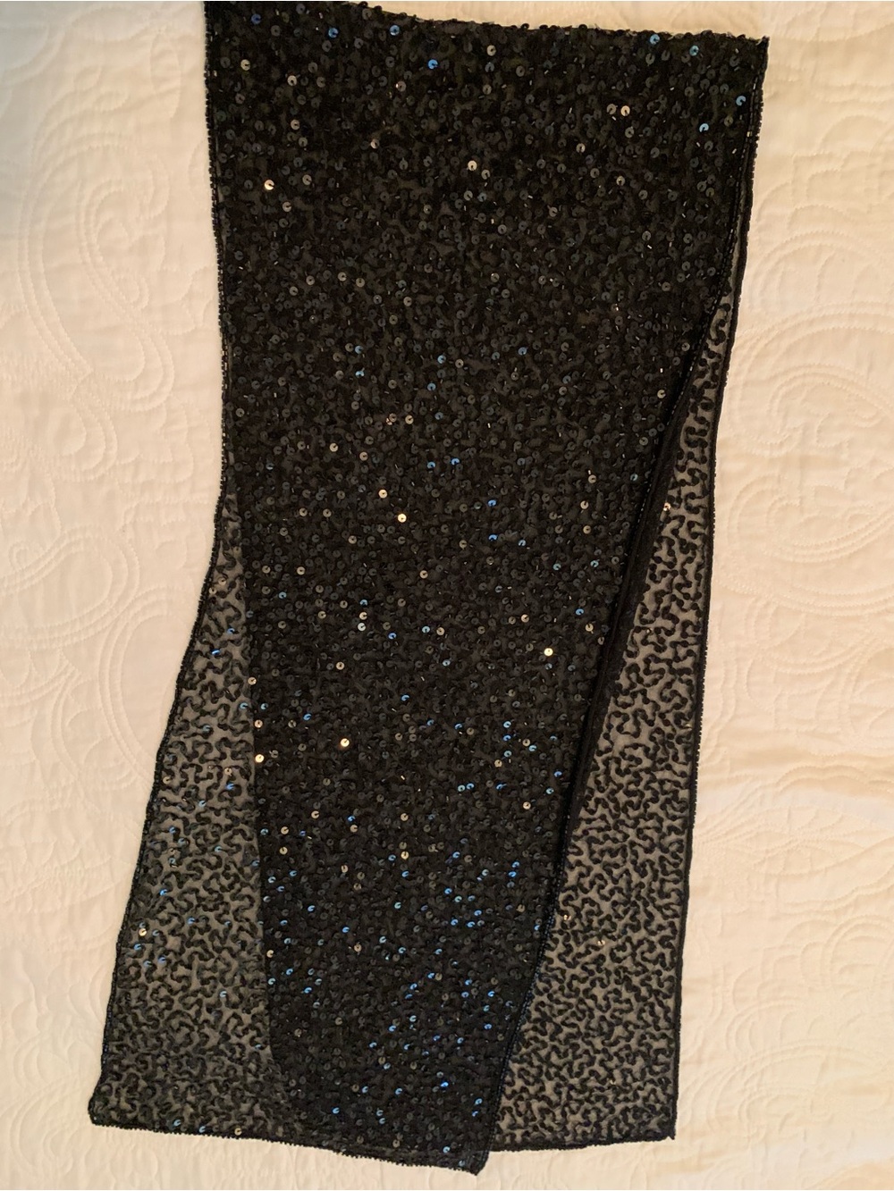 Black Sequin Mesh Scarf - 60” x 12”